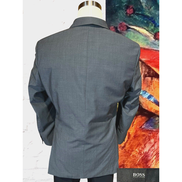 Hugo Boss 42R Gray Super 100s Nailhead Blazer Suit Jacket - Picture 6 of 15